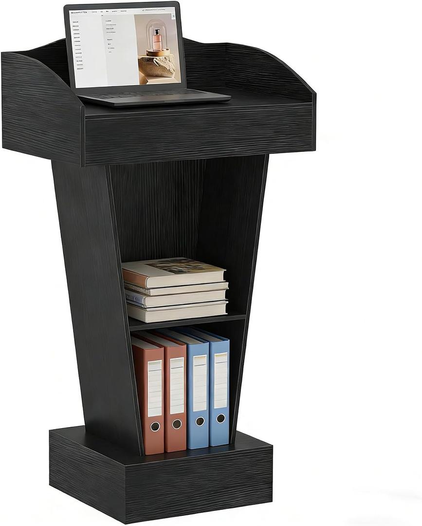 Aboxoo Podium Stand - Modern Podium Lectern with Laptop Shelf and Storage, Portable Lectern Podium Stand with Wooden Heavy Base, Ideal for Classroom, Office, Church, and Reception Areas(Black)