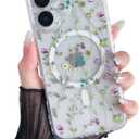 RALEAVO for iPhone 16 Case Compatible with MagSafe Clear Floral Cover with Flower Branch Pattern for Girls Women Slim Cute Hard Back Shockproof Phone Case for iPhone 16,Transparent