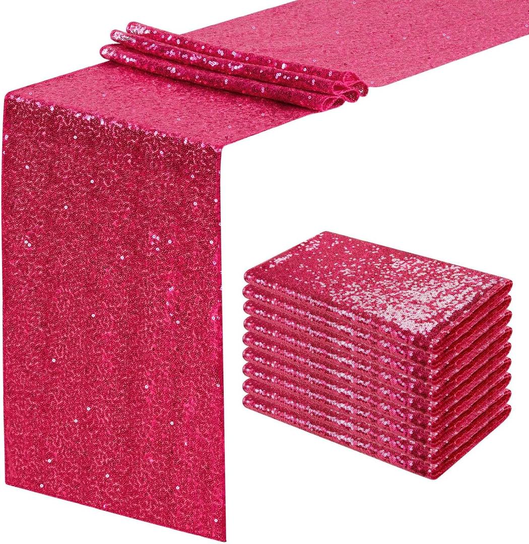 Fuchsia Table Runners 10 Pieces 12x72 Inches Sequin Glitter Table Runner for Birthday Party Baby Shower Holiday Event Table Decorations