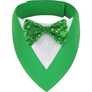 ADOGGYGO St.Patrick's Day Dog Tuxedo Bandana, Green Pet Tux Collar with Bowtie Adjustable St Patricks Costume for Medium Dogs Pets (M)