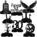 Fumete 8 Pack Death to My 20s Decorations Rip 20s Birthday Decorations Gothic 30th Birthday Honeycomb Centerpieces Goth Table Decor Glitter Funeral for My Youth(Black)
