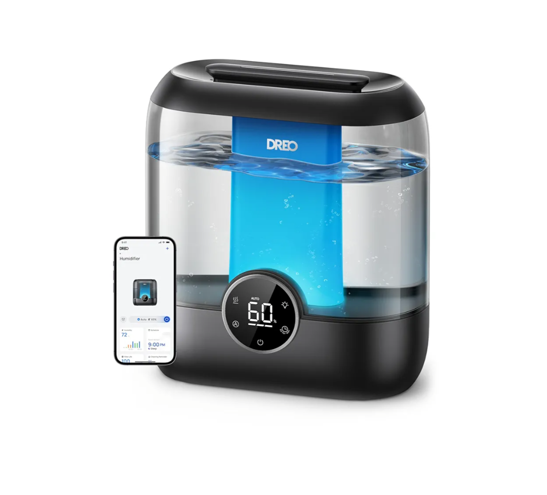 Dreo Smart Humidifiers for Bedroom, 6L Top Fill Supersized Cool Mist Humidifier for Large Room, 60 Hour Runtime, Quiet Ultrasonic Humidifiers for Plants, Baby, Indoor, Home, Night Light, Black