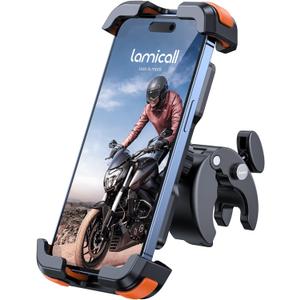 Lamicall Motorcycle Phone Mount, Bike Phone Holder - Upgrade Quick Install Handlebar Clip for Bicycle Scooter, Cell Phone Clamp for iPhone Air, 17 16 15 Pro Max, Galaxy, 4.7-6.8" Phones, Orange