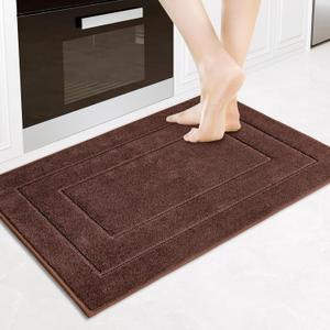 PURRUGS Machine Washable Kitchen Rug 24" x 35.5", Non-Slip/Skid Kitchen Runner Rugs & Floor Mats, Super Absorbent Soft Standing Mats for Kitchen, Sink & Laundry, Brown
