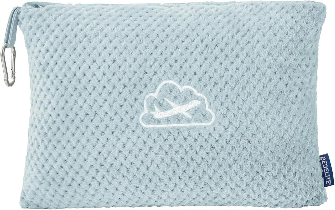 BEDELITE Travel Blanket with Bag, Ultra-Soft Jacquard Fleece Blanket with Luggage Sleeve & Backpack Clip, Airplane Blanket Travel Essentials, Blue