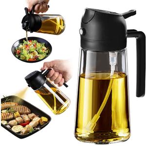 TrendPlain 16oz/470ml Glass Olive Oil Sprayer for Cooking - 2 in 1 Olive Oil Dispenser for Kitchen Gadgets, Air Fryer, Salad, and BBQ - Black