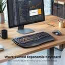 MEETION Ergonomic Keyboard and Mouse Wireless Combo, Wave Keys Natural Typing, 2.4G USB Receiver Wireless Keyboard with Wrist Rest, 4 Adjustable DPI Optical Mouse, Computer/Laptop/Windows/Mac, Black