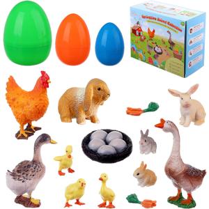 12 PCS Small Animal Figures Set for Easter - Bunny, Chick, Ducks and Goose Toy Collection - Easter Egg Fillers, Basket Stuffers, Cake Topper & Educational School Prize Toys for Kids