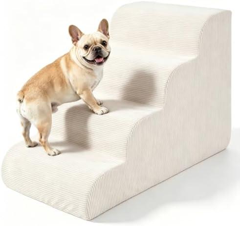 Olaivy Dog Stairs for Bed & Couch - 18" H 4-Step Pet Steps for Small Dogs | Pet Stairs for Cat, Puppy, Senior, Injured Dogs, Non-Slip, 30D Pure High-Density Foam Up to 50 Lbs, Washable Cover, Gray