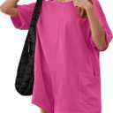 ANRABESS Women Summer Oversized T-Shirt Tee Romper Casual Baggy Short Sleeve Overall Athletic Workout Jumpsuit Trendy Outfits (Large, Hot Pink)