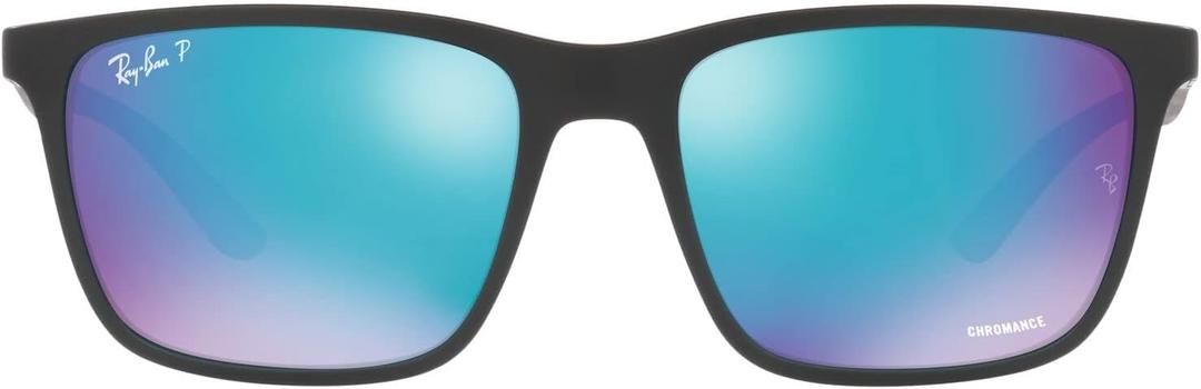Ray-Ban RB4385 Liteforce Rectangular Sunglasses (Matte Black/Green Mirrored Blue Polarized)
