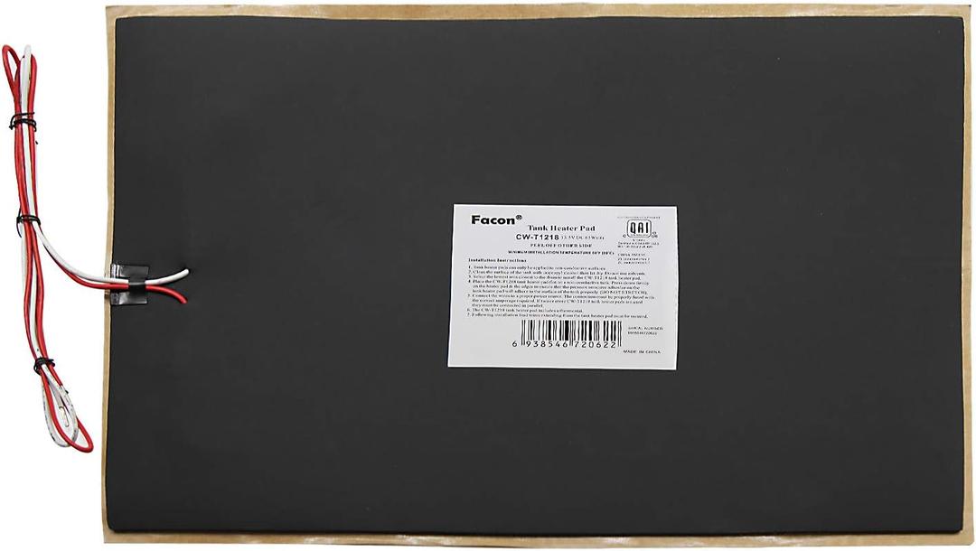 Facon 12" x 18" RV Tank Heater Pad with Thermostat, 12V Water Tank Heating Pads, Prevents Freezing for 50 Gallons Fresh/Grey/Black Holding Water Tanks, QAI Certified