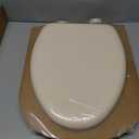 Mayfair Padded Toilet Seat, Cushioned Soft Vinyl over Wood Core Seat, Secure Hinges, Easy Clean, Made in USA, Elongated, Bone