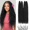 Miracle Knots Feather Crochet Hair (Deep Wave) - 18" Hand-Tied Synthetic Extensions, 100 Strands Soft Cotton Core Glue-Free Knotless Hair Pieces (Natural Black)
