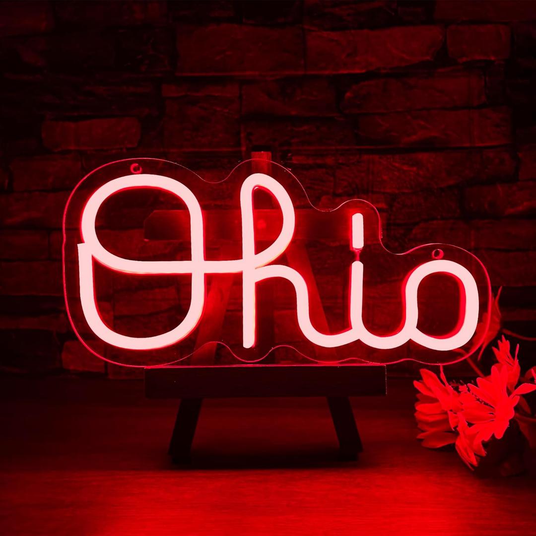 Mutank Ohio Neon Signs for Wall Decor, USB Powered Dimmable Ohio State LED Neon Light, for Home Room Decor Sports Fans Team Wall Decor Club Store Party Man Cave Gifts(12.5 * 6.2 In)