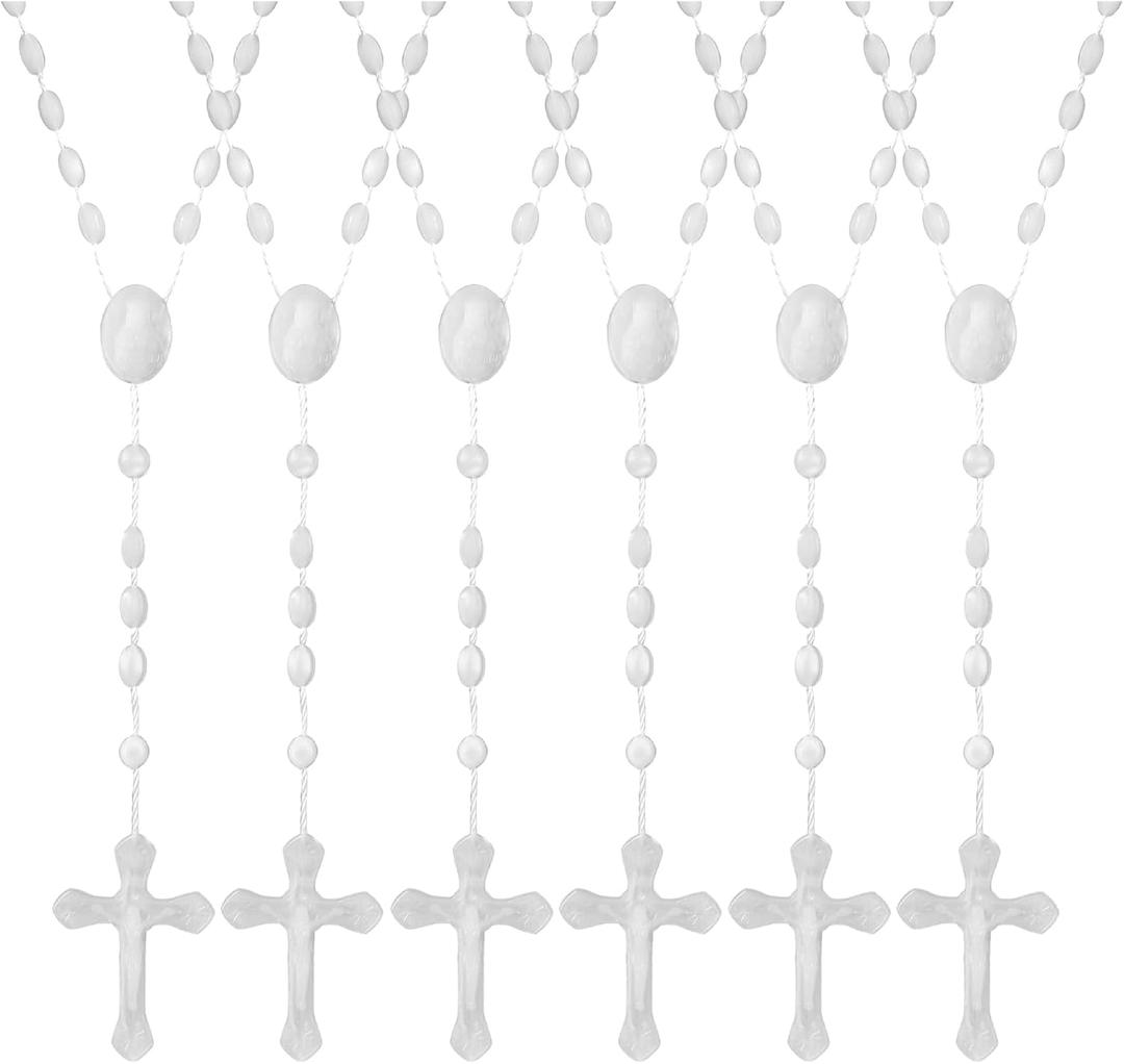 Beeveer 50 Pcs Glow in the Dark Rosary Beads Catholic Luminous Cross Rosary Necklaces Religious Plastic Crucifix Chains Pearlized Catholic Prayer Bead