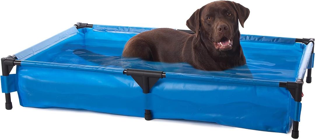 K&H Pet Products Portable Dog Pool & Pet Bath for Dogs and Puppies, Swimming Pool for Large Pets, Heavy Duty Liner with Metal Frame, Easy Drain Plug, Foldable - Extra-Large 50 X 32 X 9in Chill Blue