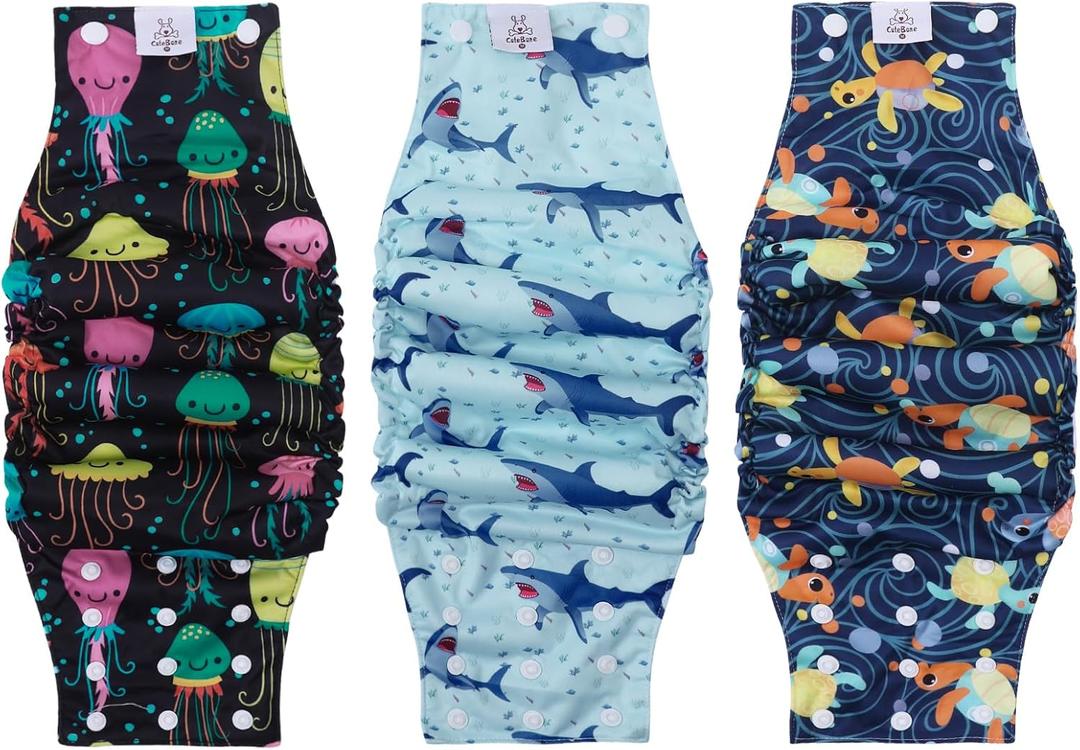 CuteBone Washable Dog Diapers Male with Snaps Reusable 3pcs a Pack Doggie Belly Band for Male Dogs Wraps KDM05L (L(17"-21"))