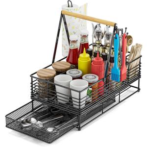 Grill Caddy for Outdoor Grill, BBQ Caddy with Paper Towel Holder 2-layer Camping Caddy Organizer Picnic Accessories Tailgate Essentials Grilling Gifts for Men