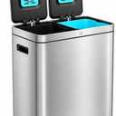 Home Zone Living 16 Gallon Kitchen Trash Can with Dual Compartments for Recycling, CleanAura Odor Control, Stainless Steel, Silver, 60 Liters Total