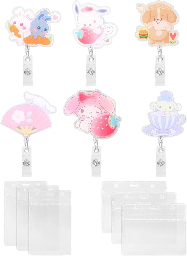 6 Pcs Nurse Badge Reels,Retractable Badge Reels,Cute Clip On ID Lanyard with Waterproof Clear ID Card Badge Holder for Nurses Doctors Kids (Lovely Style)