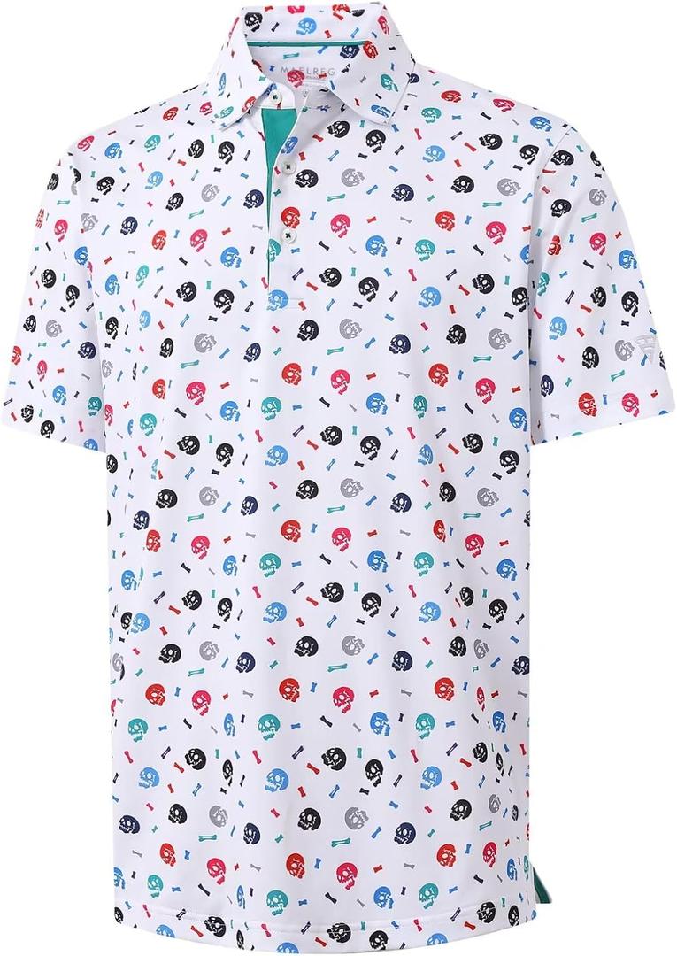M MAELREG Mens Golf Shirt Short Sleeve Dry Fit Print Moisture Wicking Performance Patterns Collared Polo Shirt (L)