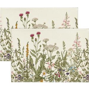 Artoid Mode Antique Herbs and Wild Flowers Spring Placemats Set of 2, 12x18 Inch Seasonal Summer Table Mats for Party Kitchen Dining Decoration