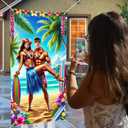 HOMETITUTE Photo Door Banner Hawaiian Backdrop Supplies 35x71 Inch Luau Beach Party Decorations Tropical Couples Poster Palm Tree Ocean Door Scene by Banner Photography