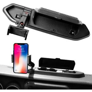 JL Phone Mount Storage Box with Cover, Dash Cell Phone Mount Dashboard Phone Holder with Tray for 2018-2023 Jeep Wrangler JL 2020-2024 Jeep Gladiator JT Accessories, 1 Pack, Black
