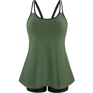 NIeyook Womens Plus Size Tankini Swimsuit Two Piece Bathing Suit Flowy Swim Tops with Boy Shorts 2025 Modest Swimwear Army Green