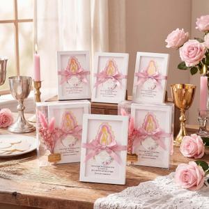12 Pcs Baptism Favors Our Lady of Guadalupe Frame, Girls First Communion Gifts Recuerdos De Bautizo Photo Frame Pink Bautizo Centerpieces, Catholic Religious Keepsake Nia Primera Comunion Souvenirs