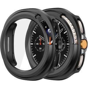 2 x Misxi 2-Pack Hard PC Case with Tempered Glass Screen Protector for Samsung Galaxy Watch 8 Classic 46mm, Overall Protection Anti-Slip Scratch-Resistant Cover for Galaxy Watch8 Classic, Black