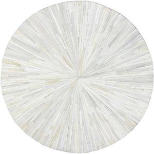 Circle Stripe Hairon Cowhide Leather Rug - Unique and Luxurious Floor Accent (White_10x10)