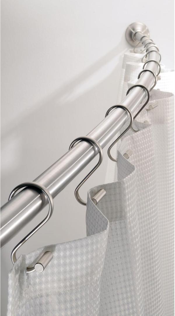 iDesign 78970-RB21 Curved Metal Shower Curtain Rod, Adjustable Customizable Curtain Rod for Bathtub, Stall, Closet, Doorway, 41-72 Inches, Brushed Stainless Steel (Brushed Ss)