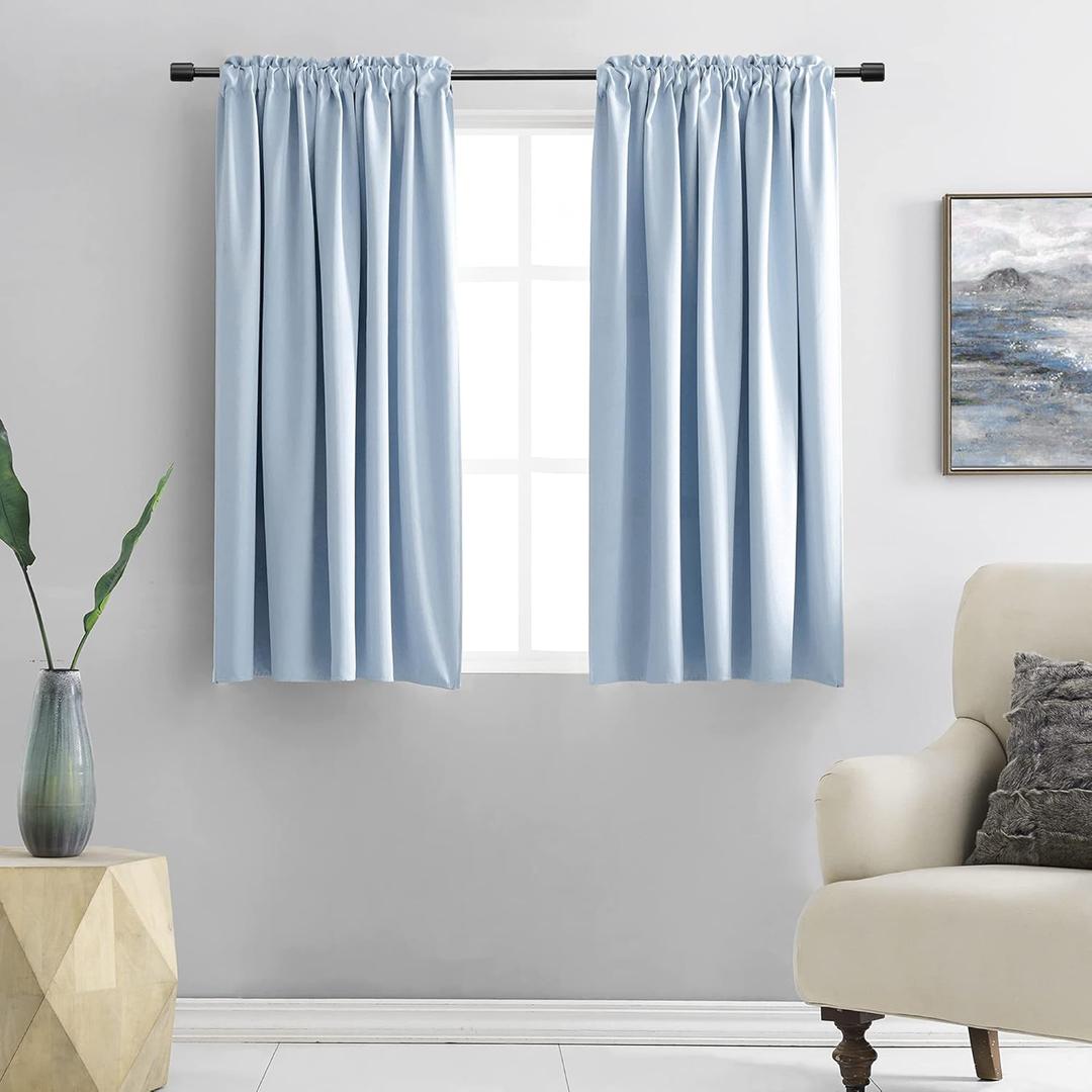 Light Blue Draperies Curtains for Kids Room,Small Window Treatment Thermal Insulated Room Darkening Rod Pocket Top Curtain Panels for Kitchen(Set of 2,42 by 45 inches)