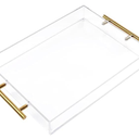 12"x16" Clear Acrylic Serving Tray with Golden Handles, Sturdy Huge Capacity Acrylic Tray for Coffee, Juice, Kitchen and Desk Organizer, Storage Tray (12"x16")