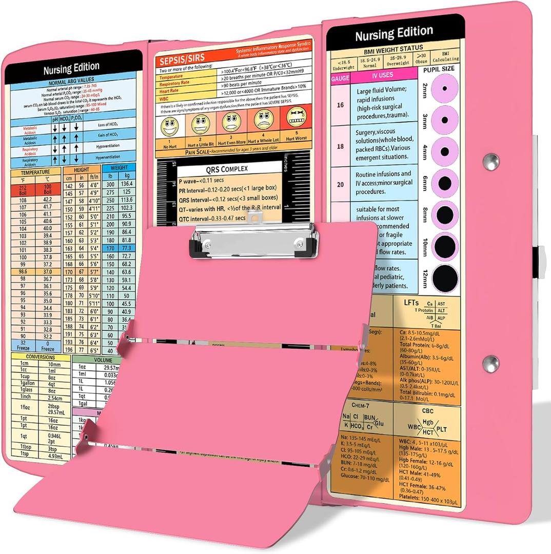 Nursing Clipboard Foldable Clipboard Medical: Edition Cheat Sheets Aluminum 3 Layers Foldable Clipboards Nursing Pocket Size Profile Clip Nurse Clipboards Notepad for Nurses Students and Doctors