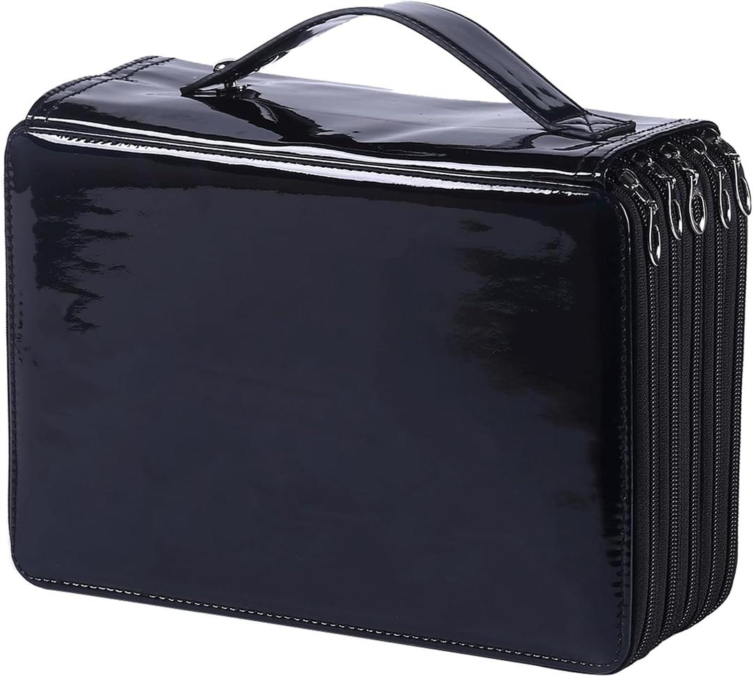 250 Slots Colored Pencil Case with Zipper Closure Pencils Bag Waterproof PU Leather Pen Organizer Storage Holder for Artist (Black)
