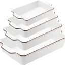 ONEMORE Casserole Dishes for Oven, Ceramic Baking Dish Set of 4, Non-Stick Lasagna Pans with Handles, Rectangular Bakeware Set for Cake, Roasting, Broiling, Gratin, Banquet, Microwave & Dishwasher Safe(3.8/2.6/1.7/1.1 Qt) (White 01)