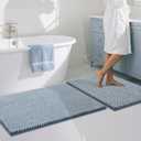 Bathroom Rugs Set 2 Piece-Chenille Bath Mats Non Slip-Thick Soft Absorbent Beach Bath Rug-Shower Floor Mat Machine Washable-Bathroom Decor Accessories (Light Blue, 20" x 32" Plus 16" x 24")
