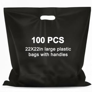 Maitys 100 Pcs 22"x22" Black Plastic Bags with Handles Large Merchandise Shopping Bags for Small Business, Retail, Boutique Stores, Gifts