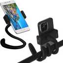 Amylove 2 Pcs Stroller Phone Holder Portable Cell Phone Holder Stand Universal Stroller Accessories for Parent Baby Toddler Cellphone Clamp with Non Slip Silicone Arm Grip(Black,Novel)