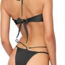 Women Cheeky Bikini Set Halter Thong Solid Color Adjustable Cinched String Two Piece Brazilian Swimsuit Triangle Bathing (S)