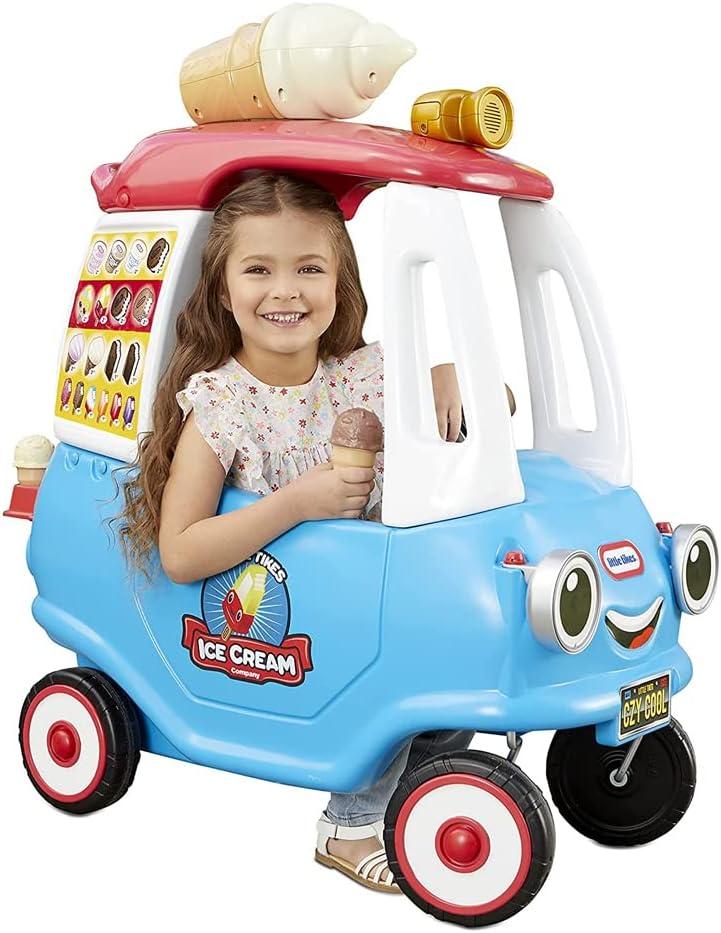 Little Tikes Cozy Ice Cream Truck, Coupe Ride On Car, Kid and Parent Powered, Truck Music, Including Accessories- Gift for Kids, Toy Girls Boys Ages 1.5 to 5 Years Old, Large