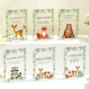 gisgfim 6 Pcs Woodland Baby Shower Table Decorations Safari Animals Baby Shower Acrylic Sign Thank You Sign Centerpieces with Stand Wedding Birthday Party Decor Favors for Guests Gift 5 x 7in