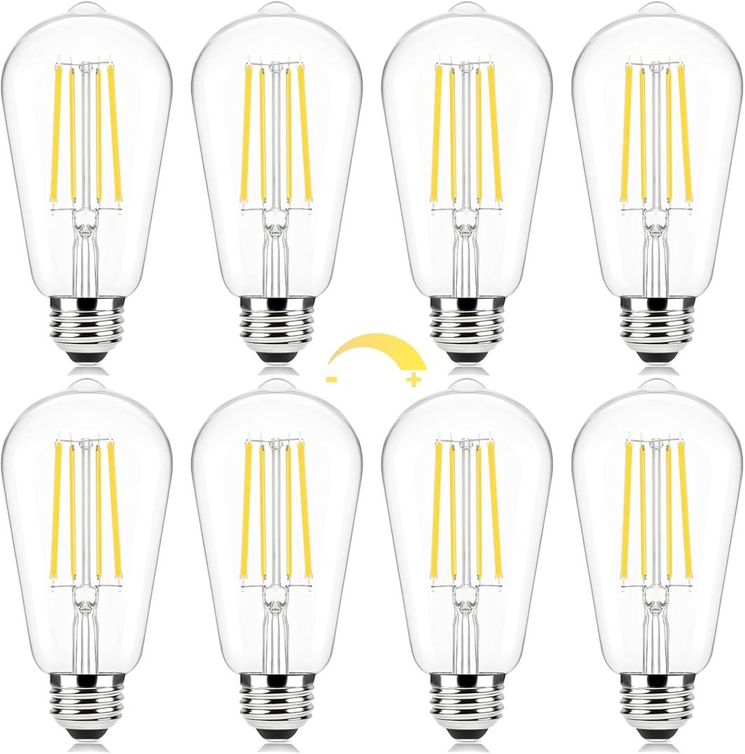 Brightever 8-Pack Dimmable Led Light Bulbs 60W Equivalent, Vintage Edison Light Bulbs, 2700K Warm White ST58 7W LED Bulb Super Bright 850LM, 90+CRI, Clear Glass Antique Decorative Filament Bulbs