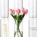 Hewory Glass Cylinder Vases Set of 4, Hurricane Candle Holders for Pillar or Floating Candles, Tall Clear Vase for Centerpieces, Round Vases for Wedding Anniversary Events Home Table Decor, 7.9in (D3.3" x H7.9")