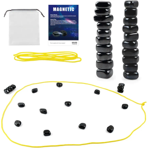 Magnetic Strategy Board Game Set, 20 Black Pieces with Storage Bag, Family Tabletop Game with Rope Boundary, Contemporary Style Game for Kids and Adults, Compact Size