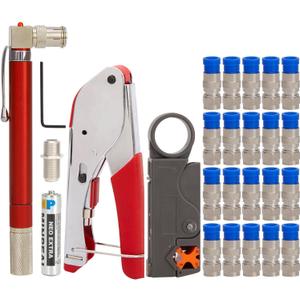 Coaxial Cable Crimper Kit - 20PCS rg6 F Connectors, Coax Cable Tester & Crimper, rg6 rg59 Compression Tool, Coax Toner & Wire Stripper