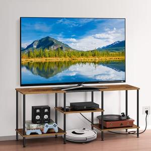 Luplom TV Stand for Bedroom 50 Inch TV Stand with Power Outlet 3 Tier Entertainment Center with Storage TV Console Table for 50 43 40 32 Inch TV, Rustic Brown